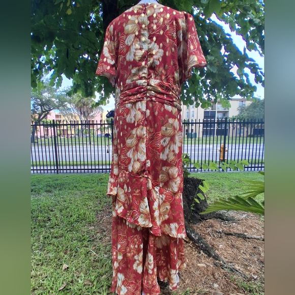 🔥NEW ELEGANT BOHO Red Floral Maxi Dress Size 14 & FREE GIFT - Picture 10 of 13